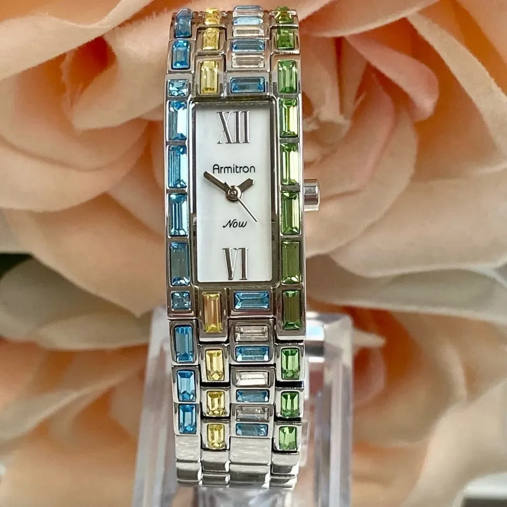 Armitron Now Multicolor Crystal Accented Silver-Tone Swiss Parts Dress Watch